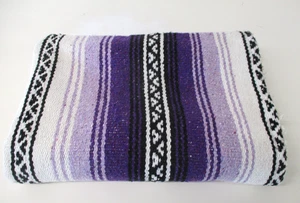 Vintage Mexican Blanket, Sarape, Throw, Rug, Purple Woven Stripes, Snuggle 79 - Picture 1 of 7