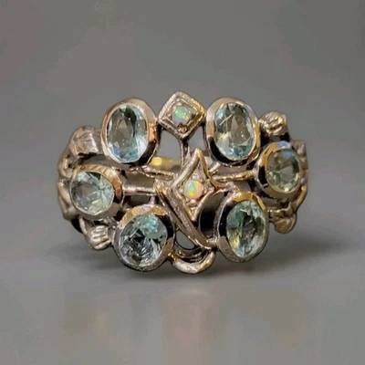 Anillo filigrana de plata de ley 925 aguamarina natural y perlas talla 6 0480 Foto 1 de 4