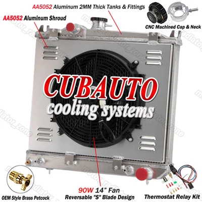 For 1987-1999 Dodge Dakota 2.2L 2.5L 3.9L 2Rows Aluminum Radiator & Shroud Fan - Image 1 of 4