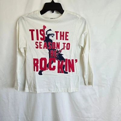 Crazy 8 Niños Blanco Rojo Rockin Santa Manga Larga Navidad Gráfico Escuela Camiseta Med Foto 1 de 4