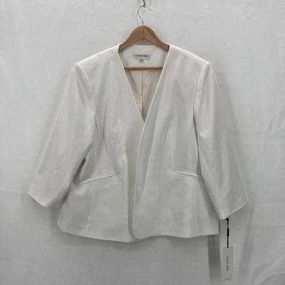 Calvin Klein Blazer Womens 20W Plus White Open Front Collarless Lined Business - Image 1 of 4