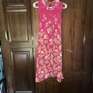 Beautees Girls Size 10 Burgundy Floral Short Sleeve Long Dress - Picture 1 of 7