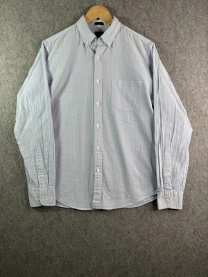J Crew Slim Fit Shirt Seersucker Blue White Stripe Button Down Mens Medium - Image 1 of 4