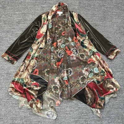 Cárdigan abierto vintage Anis A para mujer 2XL XXL terciopelo en capas arte foral para usar boho Foto 1 de 4