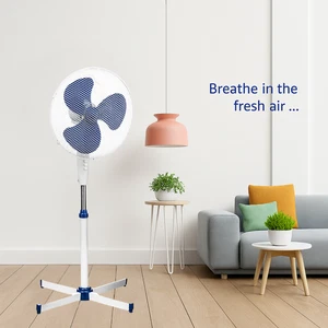 3 Blade Oscillating Pedestal Fan White & Blue Adjustable Height Standing Fan - Picture 1 of 2