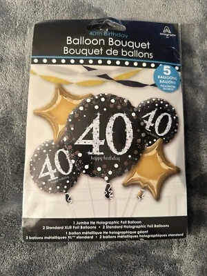 Globos Fiesta Cumpleaños 40 Negro Dorado Plata Decoraciones Lámina Hombre Mujer 5 Foto 1 de 4