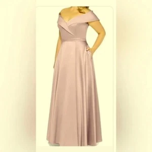 Xscape Dusty Pink Mauve Off the Shoulder Satin Front Slit Gown Size 14 $299 - Picture 1 of 2