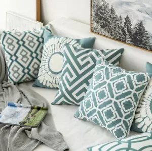 Teal Decorative Pillows Cushion Cover Home Decor Embroidery Cushion Cover - Picture 1 of 11