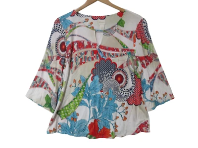 Sz 2 Petite Chicos Top Knit Colorful Boho Peasant Beachy Cottagecore Artsy L - Image 1 of 4