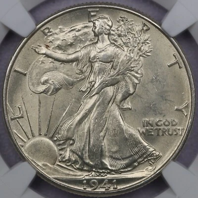 Meio dólar 1941-D 50c Walking Liberty - NGC MS 63 - Imagem 1 de 4