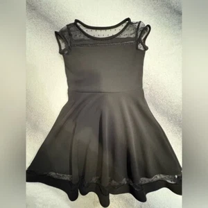 Children's Place Black LBD Mesh Dot Fit Flare Mesh Dot Cute Dress L Large 10/12 - Picture 1 of 7