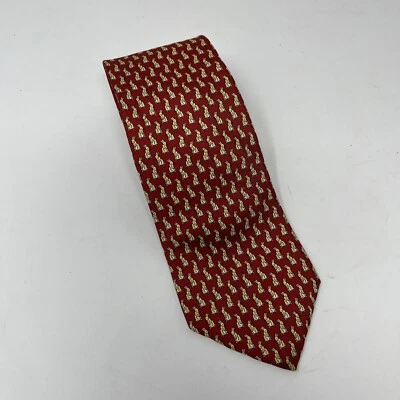 Corbata de seda Brooks Brothers Makers roja con conejitos naranjas repetitivos de colección hecha en EE. UU. Foto 1 de 4