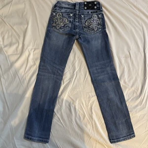 Miss Me Girls Jeans Embellished Pocket Size 7 Skinny - Picture 1 of 5