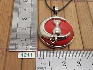 Pendentif chat lune JASPE ROUGE + cordon reglable - lithotherapie reiki - Picture 1 of 3