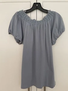 Top plisado azul pizarra cuello barco 100 % algodón Pima - Imagen 1 de 4