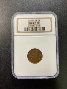 1950 D WHEAT CENT NGC MS-67 RD - UNCIRCULATED - RED - GOOD DATE - CERTIFIED - 1C - Picture 1 of 2
