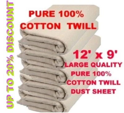 EQUIP247UK Cotton Twill Dust Sheets Various Sizes DIY Builder Decorating Cover 9ft X 12ft