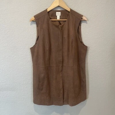 Chaleco Chico's Imitación Cuero Marrón Talla 2 (12/14) Túnica Longitud Bolsillos Foto 1 de 4