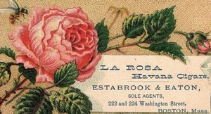 La Rosa Havana Cigars Estabrook & Eaton Victorian Calling Card Boston MA Tobacco - Imagen 1 de 3
