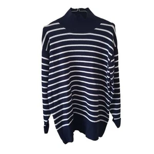 Free Assembly Navy Blue & White Striped Mock Neck Long Sleeve Sweater - Picture 1 of 4