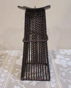 Wrought Iron Braided Metal Piller Candle Holder,  9" Tall, 3 1/8" sq. Top (1pc)Y - Picture 1 of 5