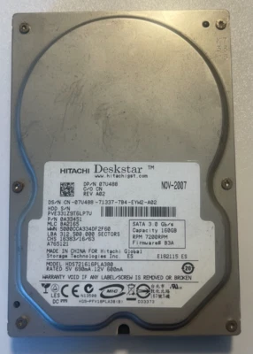 Hitachi 160GB 2.5" SATA 7200RPM Internal Hard Drive 07U488 HDS721616PLA380 - Image 1 of 2