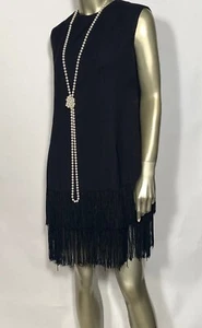 Vintage Black Fringe Shift Flapper Style Dress Costume With Pearls Included - Picture 1 of 5