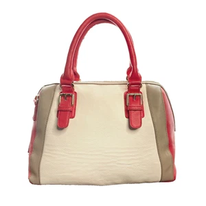 Charming Charlie Purse Vegan Leather Coral White Medium Satchel Tote Bag Gold - Picture 1 of 22