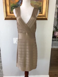 French Connection Gold Stretch Bandage Bodycon Party Mini Dress Size 10 EUR 42 - Picture 1 of 5