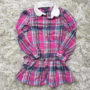 Polo Ralph Lauren Pink Madras Plaid Cotton Poplin Shirtdress Girls 5