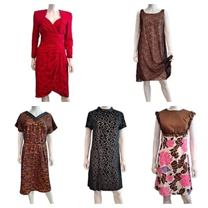 5 Pc 1960s To 1990s Dress Lot Lace Velvet Burnout Floral - Picture 1 of 9