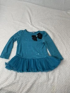 Girls Blue Dress with Tulle Skirt and Sequin Top with Bow Sparkly long sleeve - Picture 1 of 3