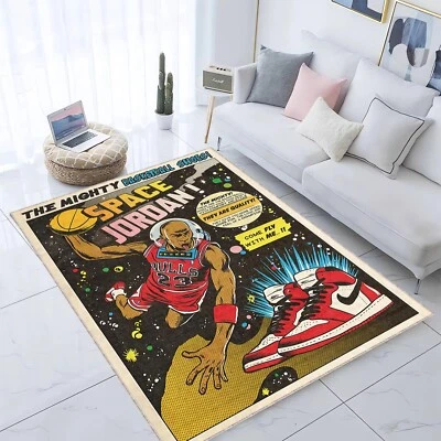 Space Man Rug Retro Comic Basketball Carpet Cool Sneaker Art Room Decor Gift - Image 1 of 4