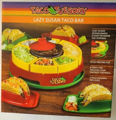 NEW! Heated Lazy Susan Taco Bar Serving Set for a Party with 4 Tortilla Holders  - Image 1 of 4