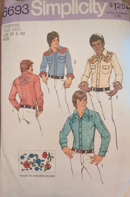 VINTAGE 1974 SIMPLICITY Sewing Pattern #6693 MEN'S SHIRT size 38 & 40  CUT - Image 1 of 4