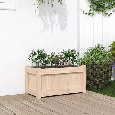 Garden Planter Natural Pine Solid Pine Wood 60x31x31 cm Rectangular Rustic Box - Image 1 of 4