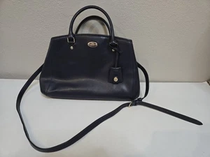 COACH Margot Leather Handbag Bag Dark Blue Micro Pebble Crossbody Shoulder - Picture 1 of 13