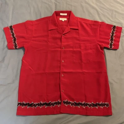 Eighty Eight Shirt Mens Large Red Button Up Short Sleeve Tribal Print Polyester - Image 1 of 4