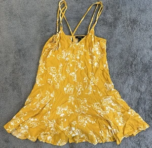 Women’s Size Large Forever 21 Yellow Floral Sun Dress White Flowers - Picture 1 of 7