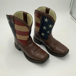 Stivali marroni Lil' Durango BT245 giovani bandiera patriottica western ecopelle taglia 3 M - Foto 1 di 6