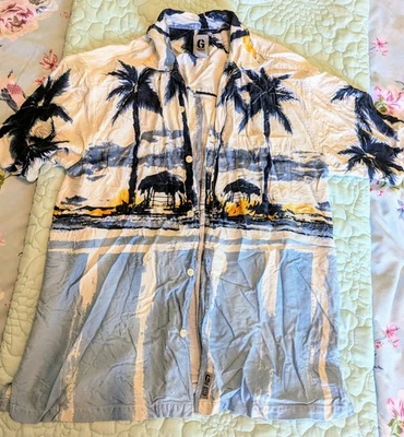 Винтажная гавайская рубашка Guess Jeans L сделано в Корее 80-е вискоза пальма пляжная винтажная - Изображение 1 из 4