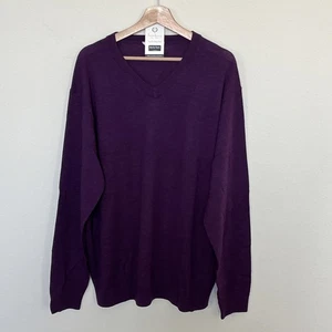 Maglione pullover uomo TURNBURY LANA MERINO viola royal scollo a V manica lunga taglia L - Foto 1 di 5