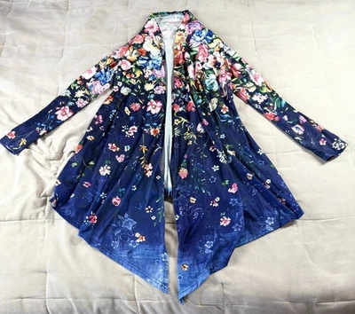 Cárdigan cottagecore cascada frente abierto 0XL Plus azul floral sin marca para mujer Foto 1 de 4