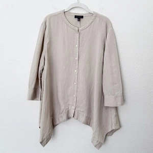 The Limited Sz XL Neutral Linen Tan Crew Neck Button Down Tunic Shirt Lagenlook - Picture 1 of 11