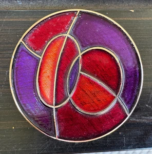 Vintage deutsche Brosche Emaille rot lila rund West Germany modern geometrisch EUC - Bild 1 von 5