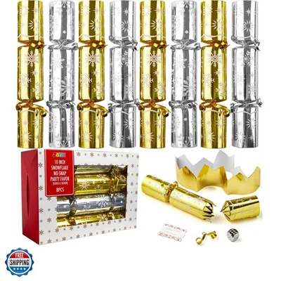 Paquete de 8 Favor de Mesa de Fiesta Navidad Sin Presión con Diseño de Copo de Nieve Dorado y Plata... Foto 1 de 4