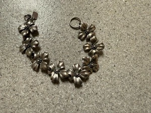 JRI Mexico Flower Link Vintage 925 Sterling Silver Bracelet. SIGNED - Picture 1 of 4