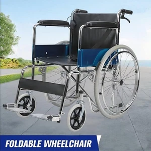 24" Foldable Wheelchair Park Brakes Lightweight Soft Mobility Aid Disabled Fold - Picture 1 of 11