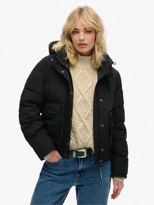 Superdry Womens Black Everest Hooded Puffer Bomber Jacket - Picture 1 of 6