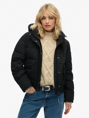 Superdry Womens Black Everest Hooded Puffer Bomber Jacket - Image 1 of 4